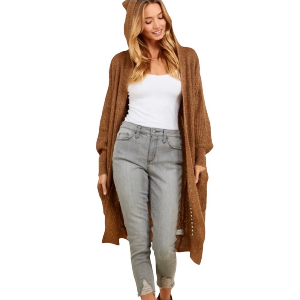 Hooded Knee Length Cardigan